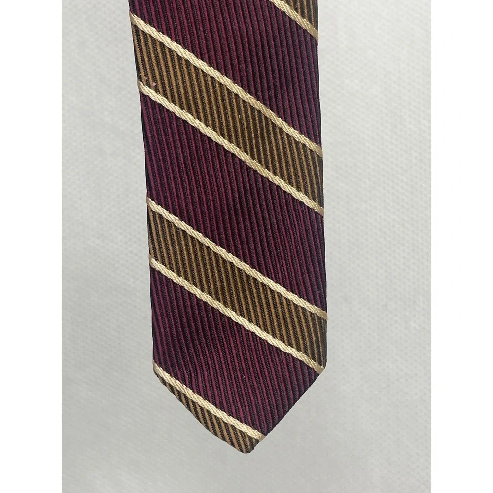 VTG Brooks Bro Basics Collegiate Stripe Necktie Vertical Repp Silk Burgundy Gold